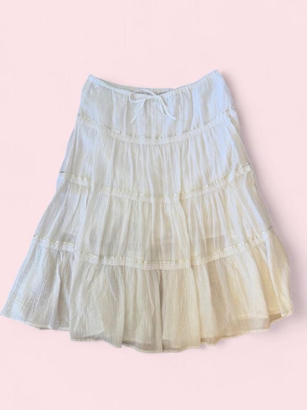 Vintage Cotton White Tiered Maxi Skirt